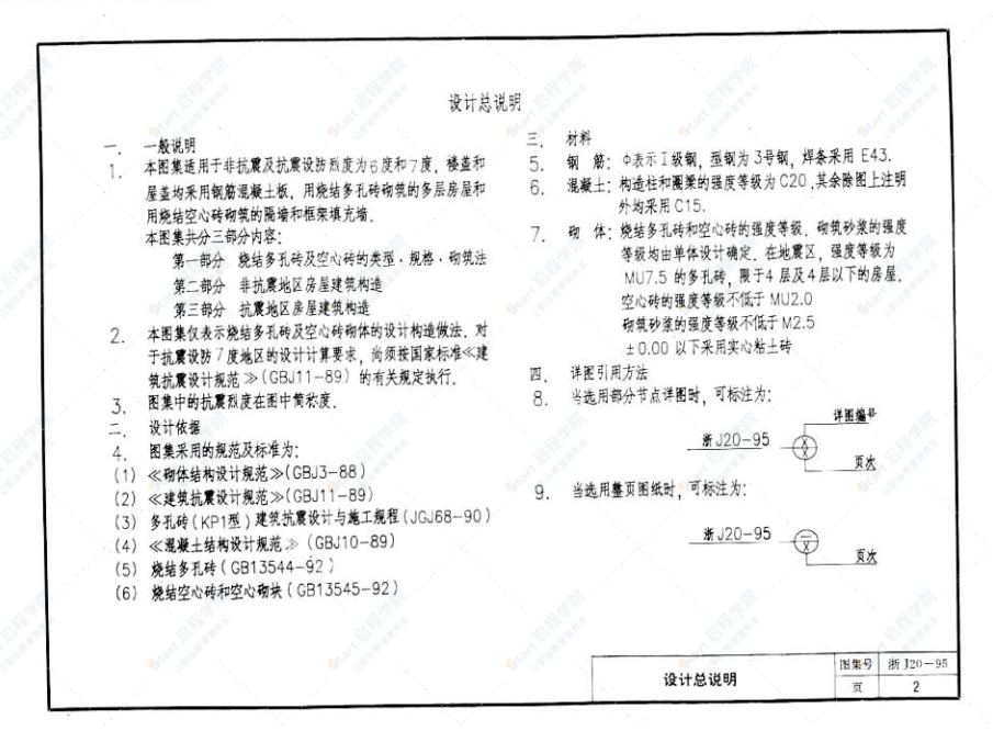 浙J20-95 烧结多孔砖及烧结空心砖房屋建筑构造