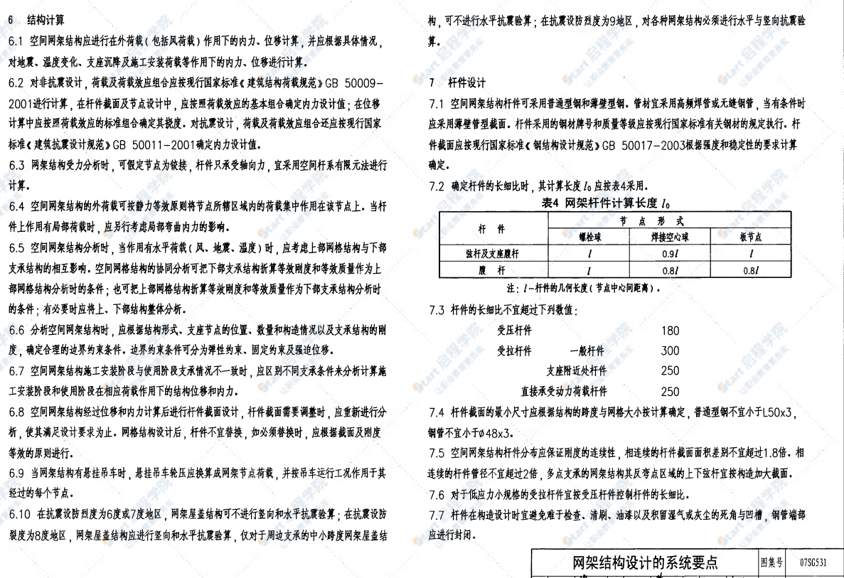 07SG531 钢网架结构设计