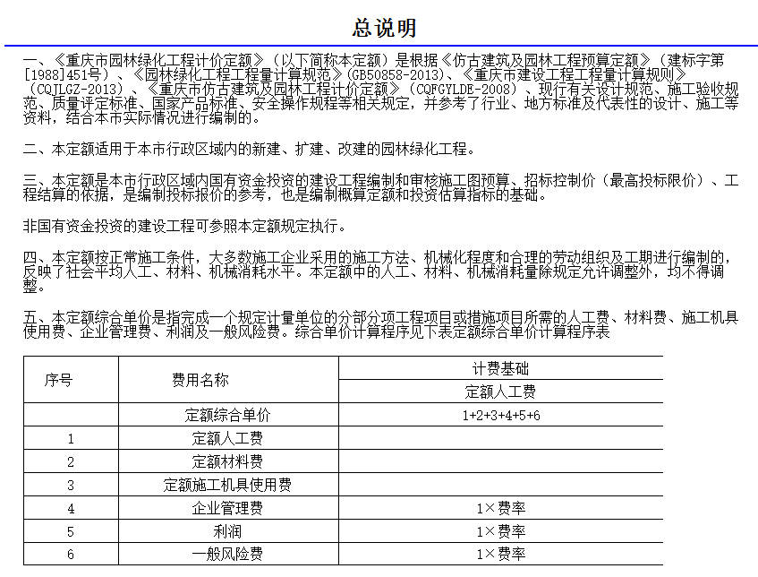 重庆2018定额章节说明&计算规则