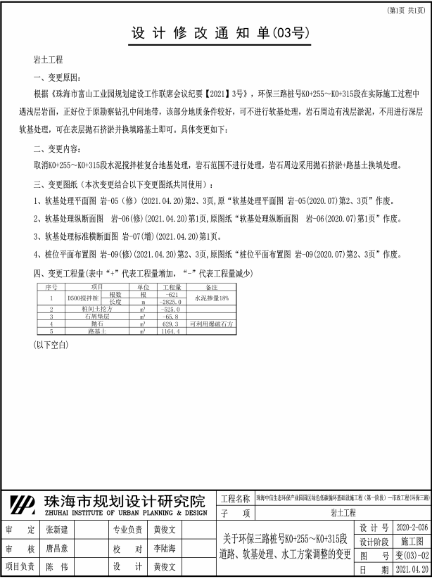 市政图纸地基处理设计修改通知单