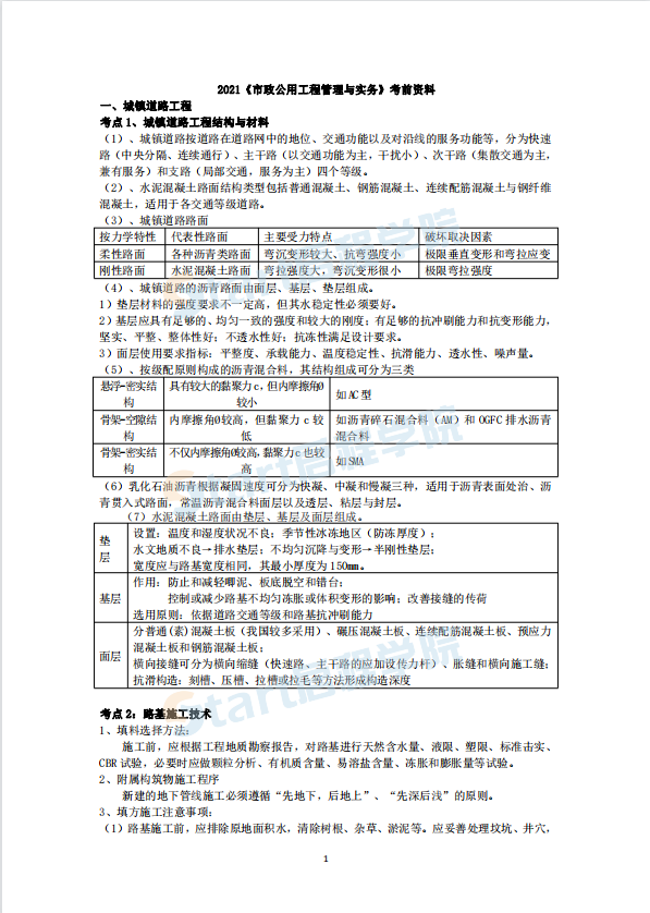 2021《市政公用工程管理与实务》考前资料