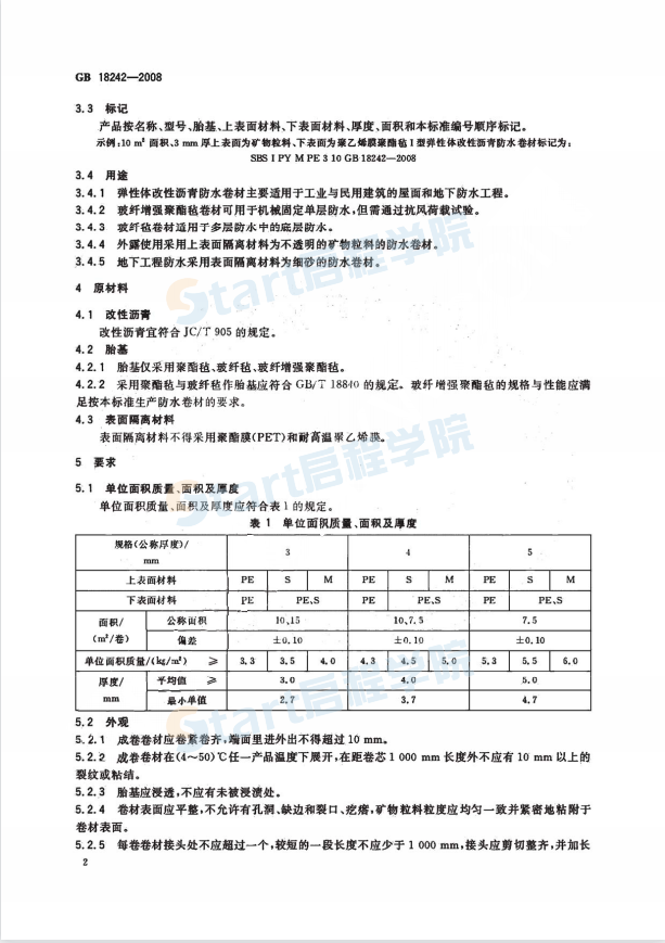 GB18242-2008彈性體改性瀝青防水卷材