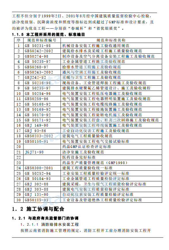 云南某制藥廠潔凈廠房工程暖通及給排水施工組織設(shè)計