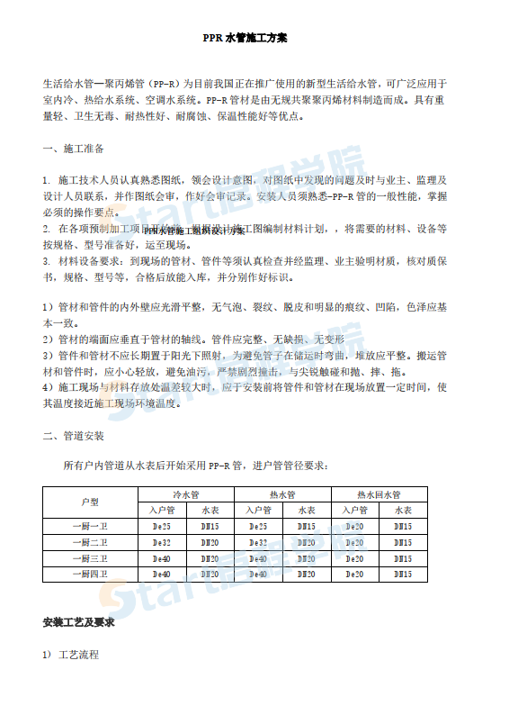 PPR水管施工组织设计方案