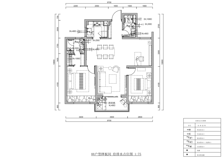 88平戶型樣板間裝修施工圖設(shè)計(jì)