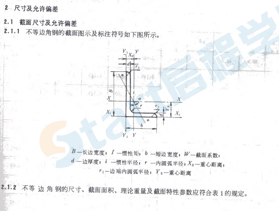 GBT 9788-1988 熱軋不等邊角鋼尺寸,、外形,、重量及允許偏差