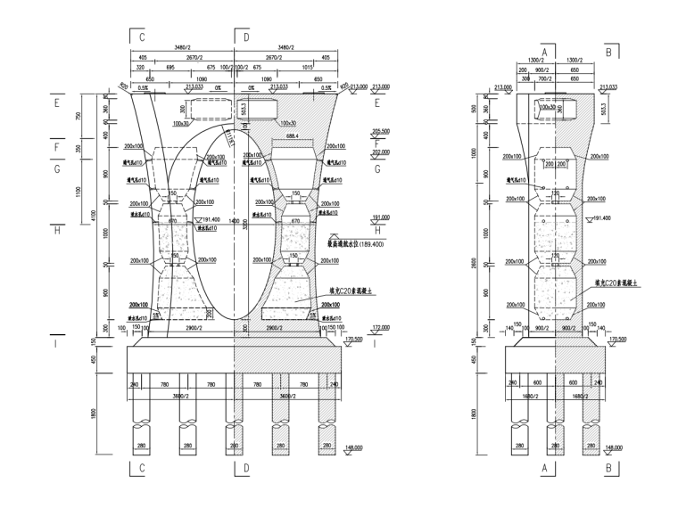 變截面空心薄壁箱型大橋主墩墩身圖紙