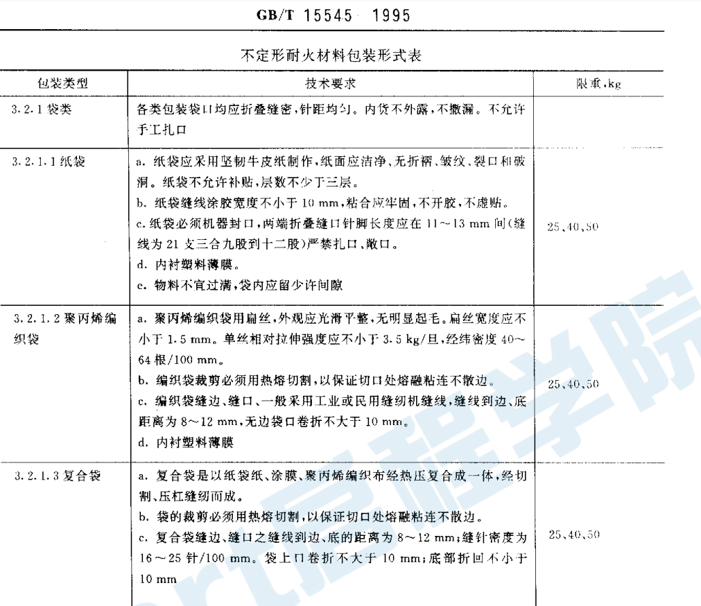 GBT 15545-1995 不定形耐火材料包裝、標(biāo)志,、運(yùn)輸和儲(chǔ)存