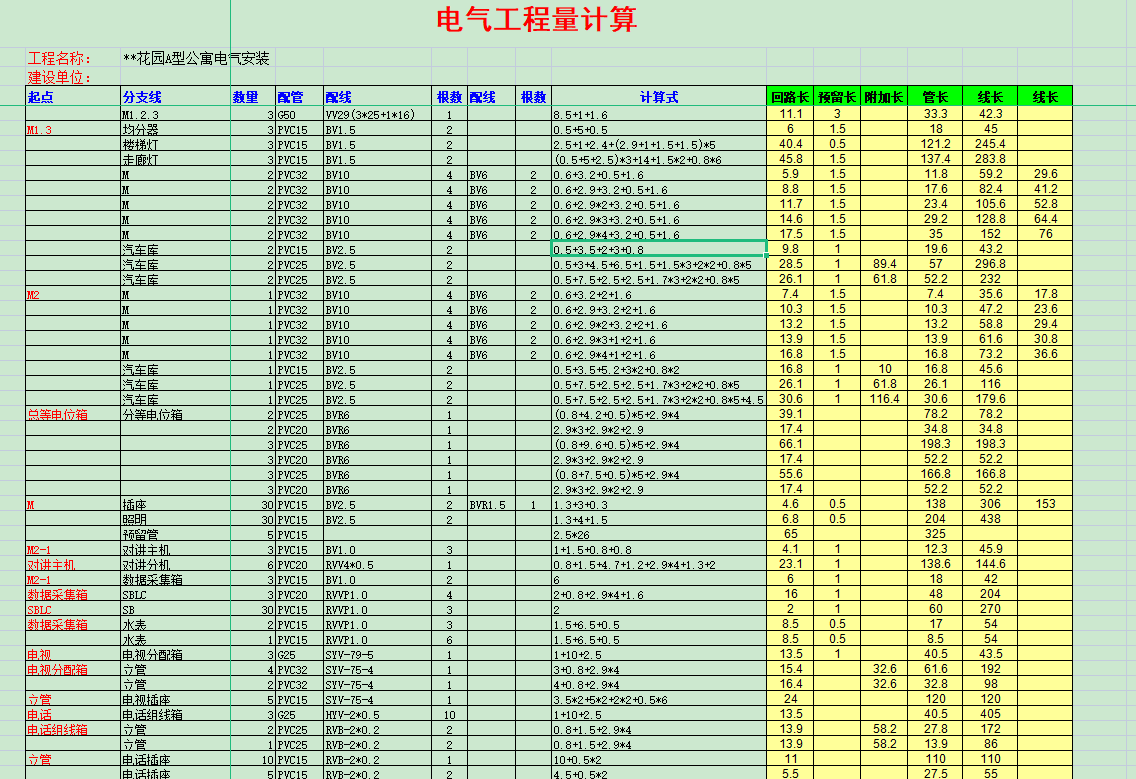 安裝工程計算書