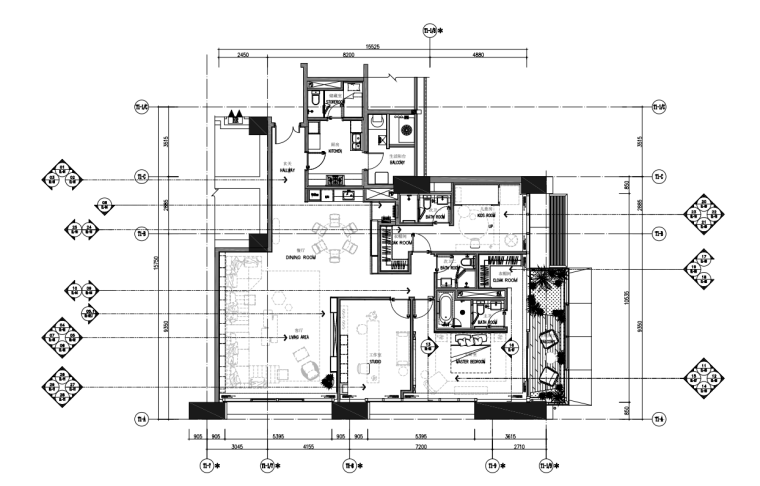 住宅塔樓樣板間裝修施工圖+材料清單