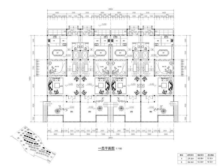 90套聯(lián)排獨棟別墅平面戶型設(shè)計