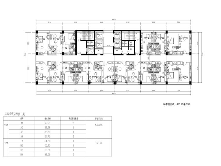 53款高层酒店式青年公寓LOFT建筑户型CAD