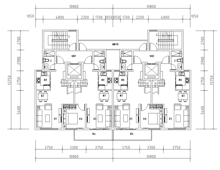 四層疊拼別墅115㎡戶型圖