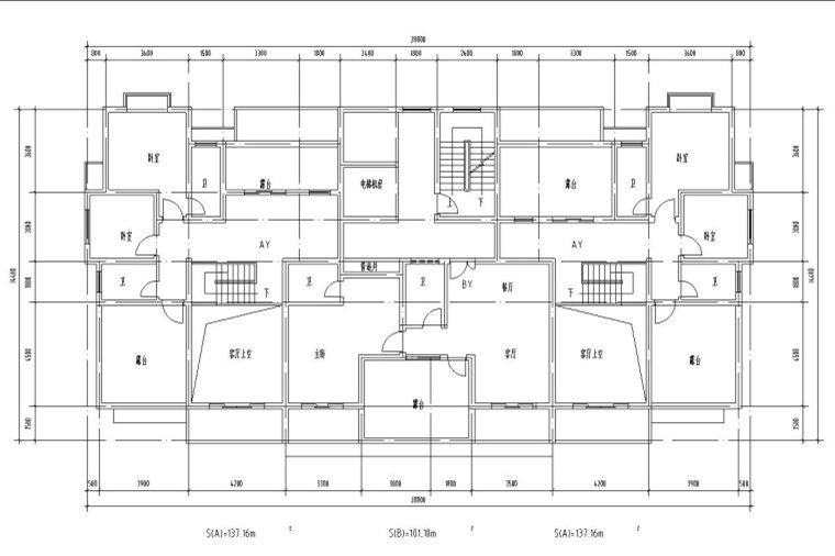 18層1樓梯2電梯4戶點(diǎn)式住宅樓戶型設(shè)計(jì)圖