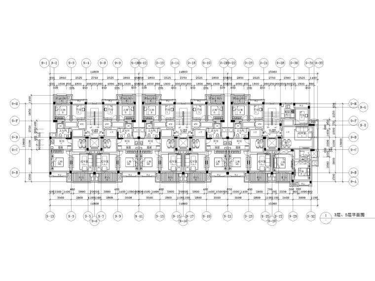 多層洋房1T2三拼_2+2面寬戶型圖