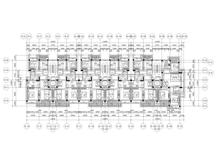 多層洋房1T2三拼_2+2面寬戶型圖