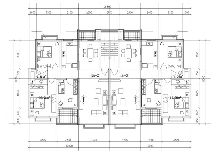 多套高层一梯两户户型平面图（CAD）