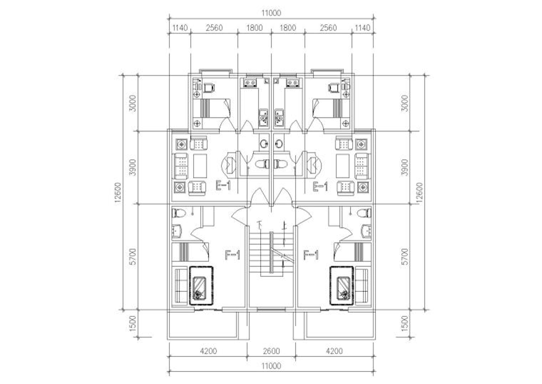 多套高层一梯两户户型平面图（CAD）