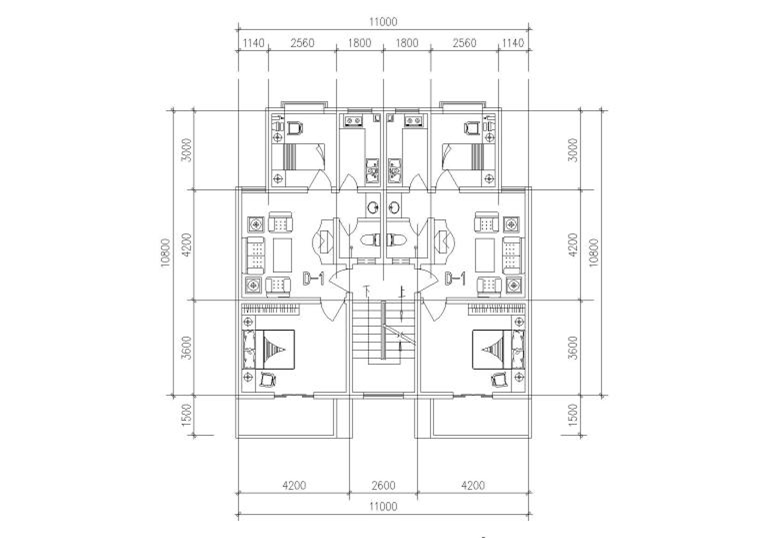 多套高层一梯两户户型平面图（CAD）