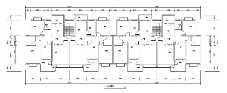 多层一梯两户住宅户型设计图