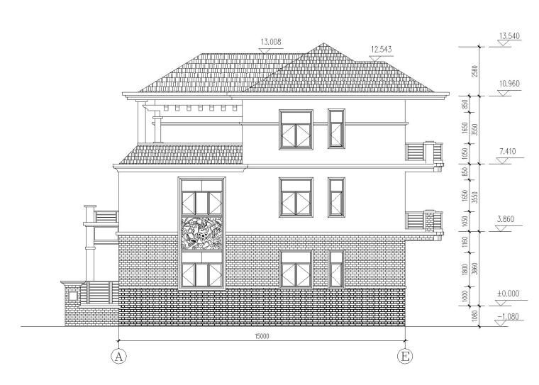 坡屋頂3層獨(dú)棟別墅建筑施工圖(289.93平)