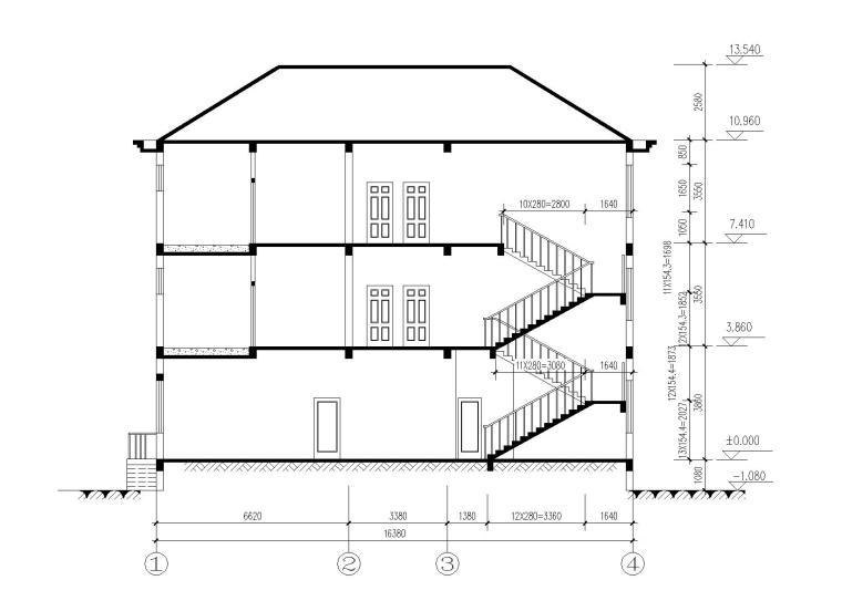 坡屋頂3層獨(dú)棟別墅建筑施工圖(289.93平)