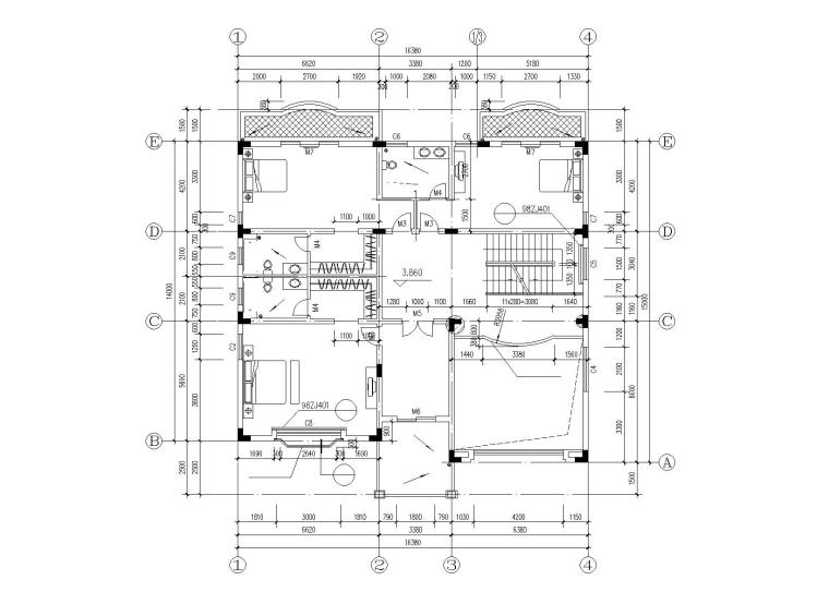 坡屋頂3層獨(dú)棟別墅建筑施工圖(289.93平)