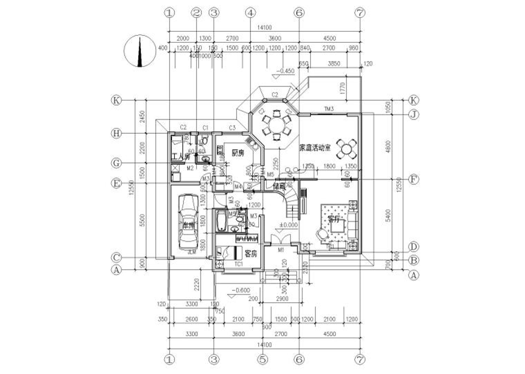 框架結(jié)構(gòu)二層別墅全套施工圖（CAD）