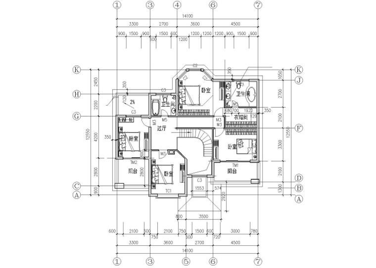 框架結(jié)構(gòu)二層別墅全套施工圖（CAD）