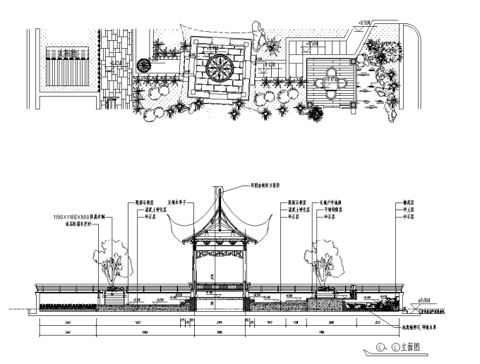 江邊別墅屋頂花園景觀工程施工圖全套