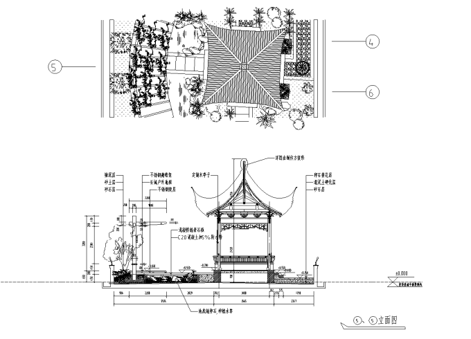 江邊別墅屋頂花園景觀工程施工圖全套