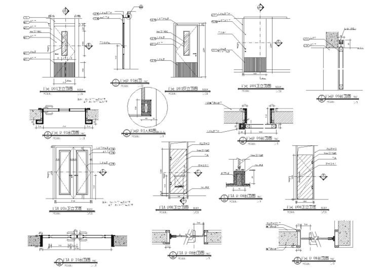 玻璃门，酒店分区门等门表节点详图