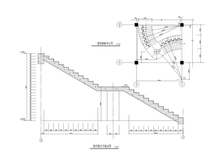 旋转楼梯，螺旋楼梯节点大样详图