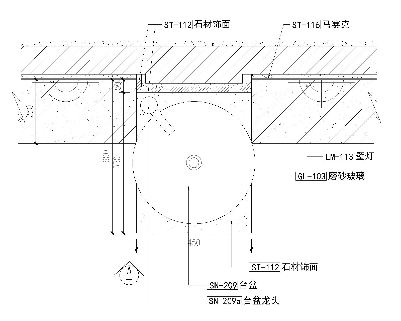 室內(nèi)更衣室洗手臺盆節(jié)點詳圖