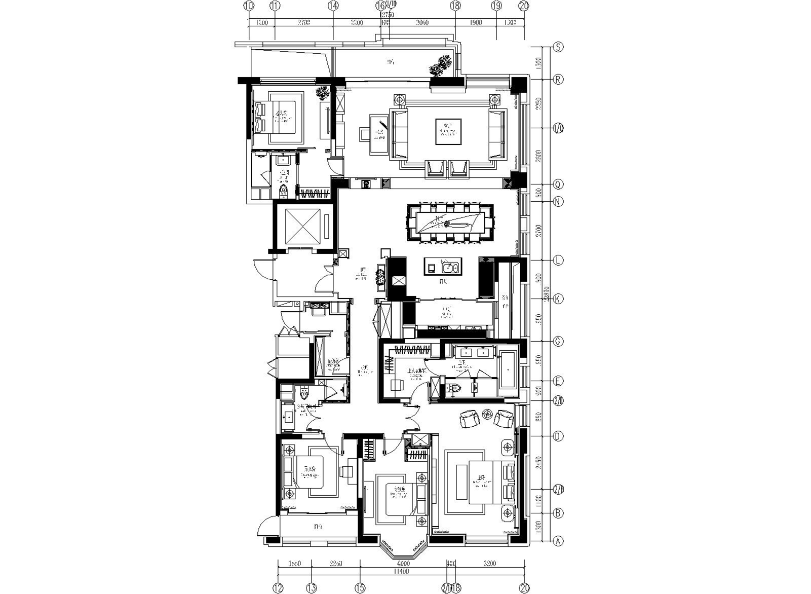 五居室樣板間施工圖+設(shè)計方案 