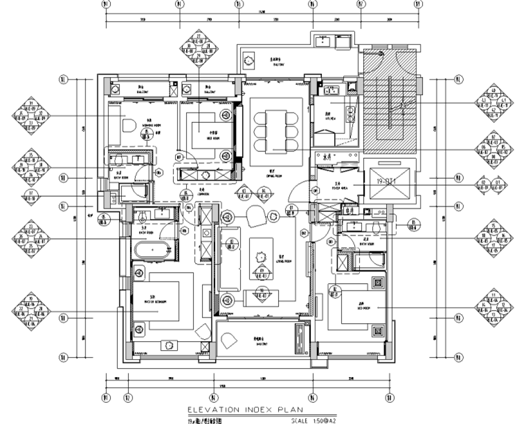 現(xiàn)代四房二廳樣板房精裝施工圖