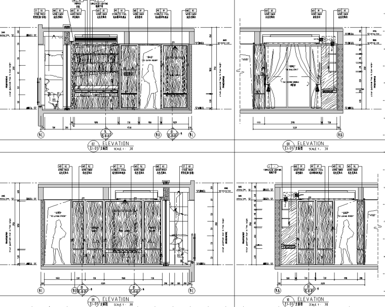 現(xiàn)代中式四居室樣板房室內(nèi)精裝施工圖