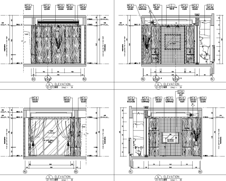 現(xiàn)代中式四居室樣板房室內(nèi)精裝施工圖