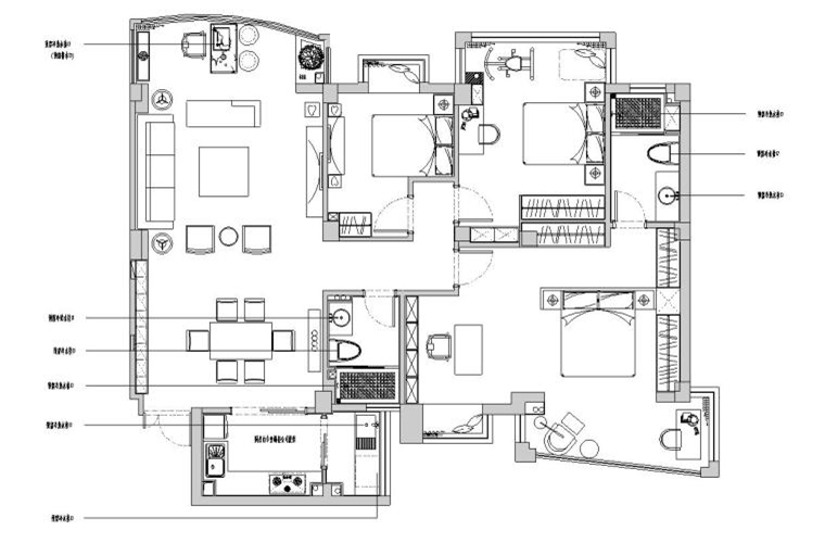 新中式风格163㎡住宅装修施工图+效果图