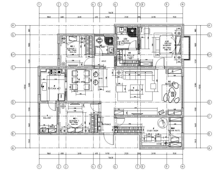 四室两厅住宅装修施工图+效果图