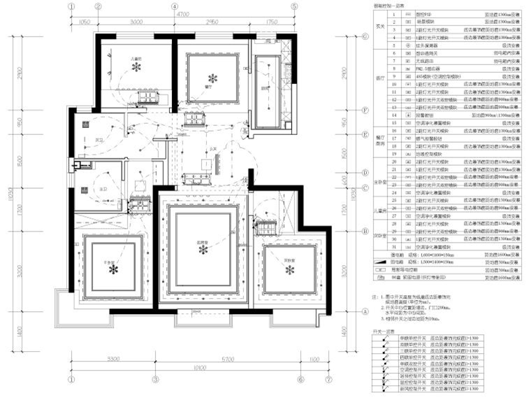 115㎡现代三居家装样板间装修施工图