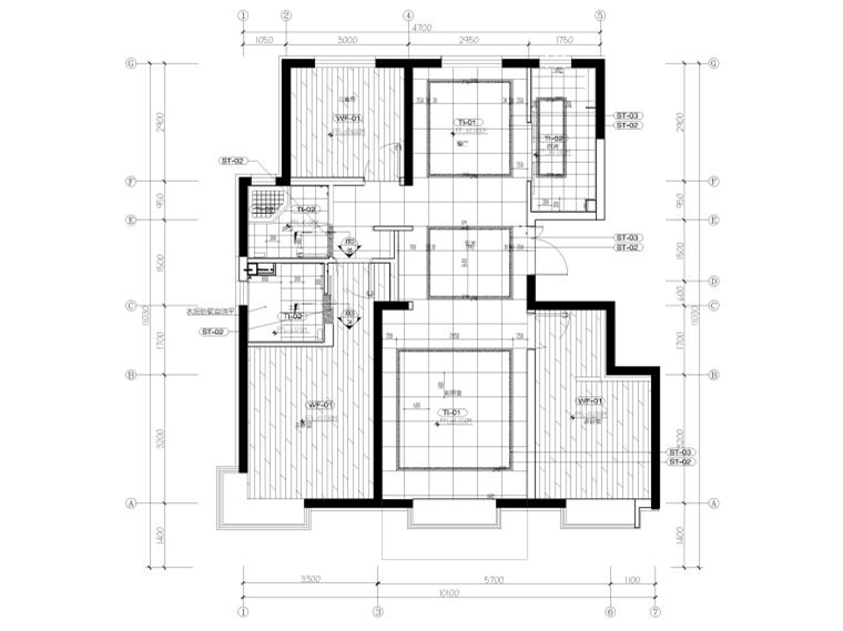 115㎡现代三居家装样板间装修施工图