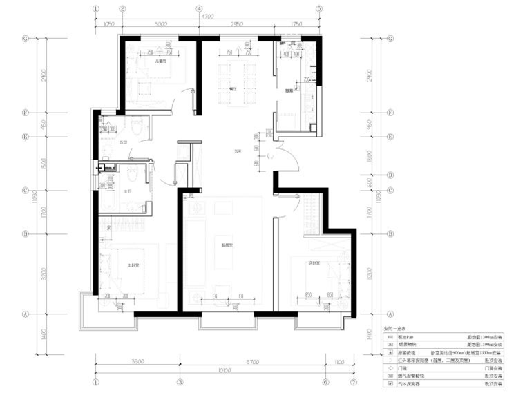 115㎡现代三居家装样板间装修施工图