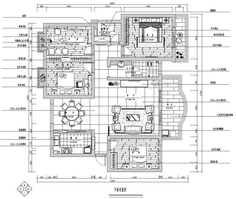 中式风格四房二厅住宅装修施工图设计