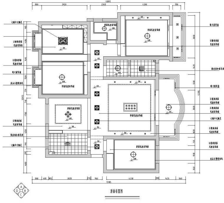 中式风格四房二厅住宅装修施工图设计