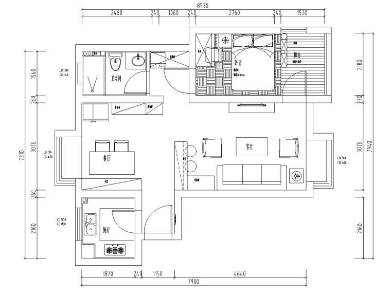 loft風(fēng)格74㎡住宅裝修施工圖設(shè)計(jì)