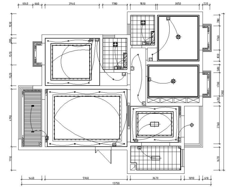 新中式風格3室2廳2衛(wèi)住宅裝修施工圖設計