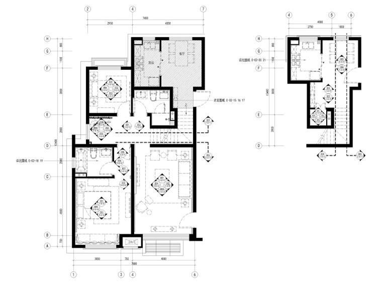 87㎡简欧两居室家装户型样板间施工图