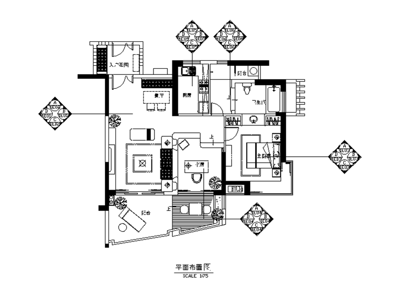 样板房设计CAD施工图（含效果图）