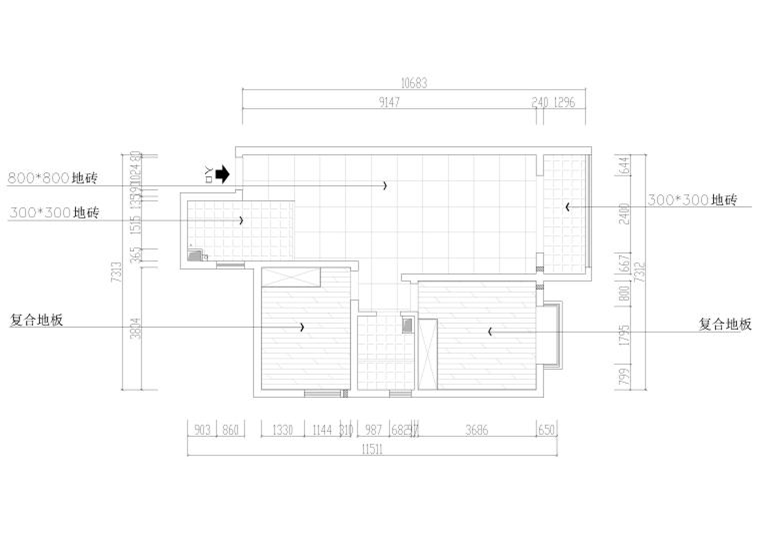 90㎡二居室家装样板间装修施工图